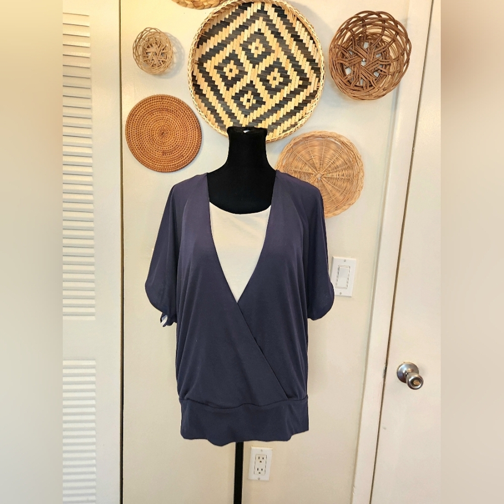 Boston Proper Deep Blue Blouse with Cream Accent